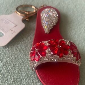 Flat sandal rine stone keychain